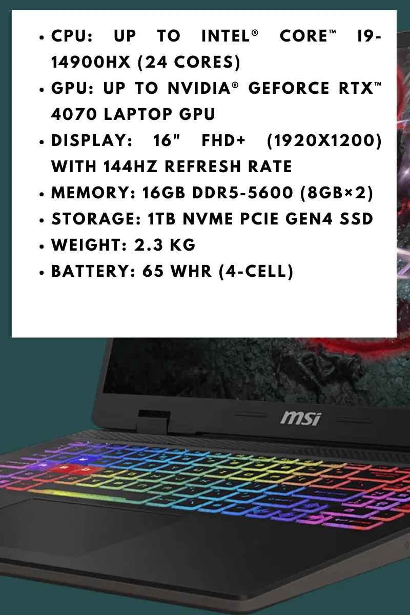 MSI Sword 16 HX Specifications